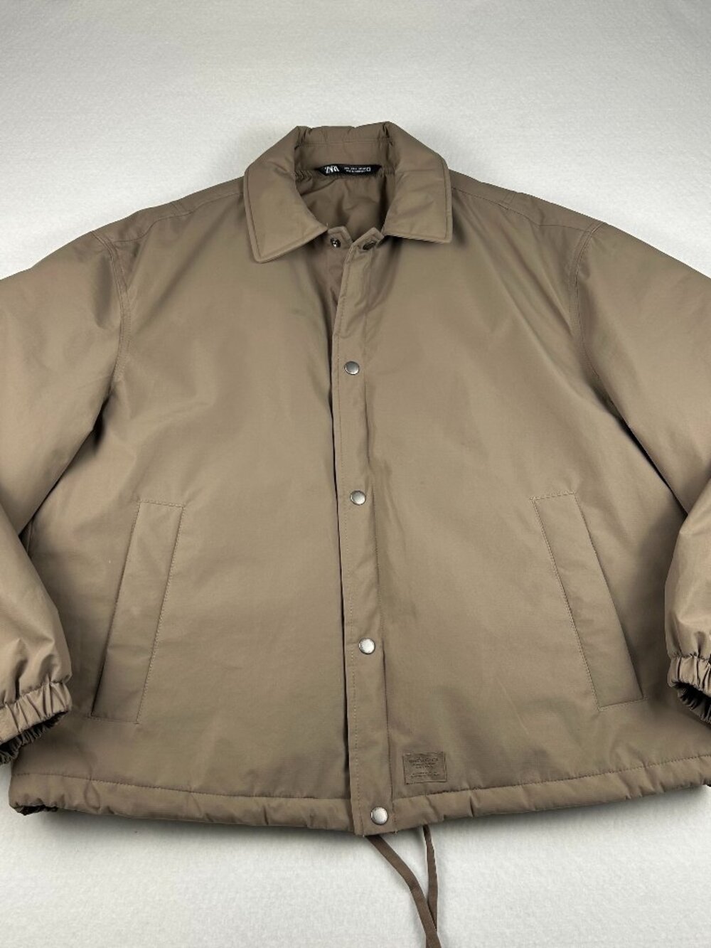 ZARA dnwr | Men's Collared Technical Padded Jacket, Button Up Taupe Gray, size L